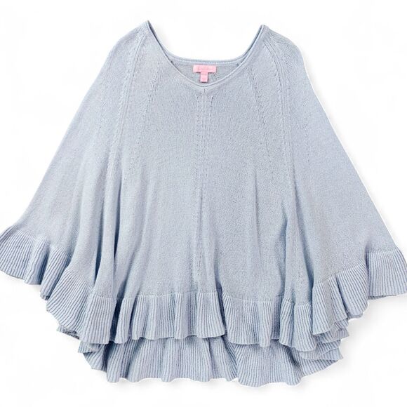 Lilly Pulitzer Sweater Womens XXS / XS Elena Wrap Poncho Blue Knit Oversized - Picture 1 of 8